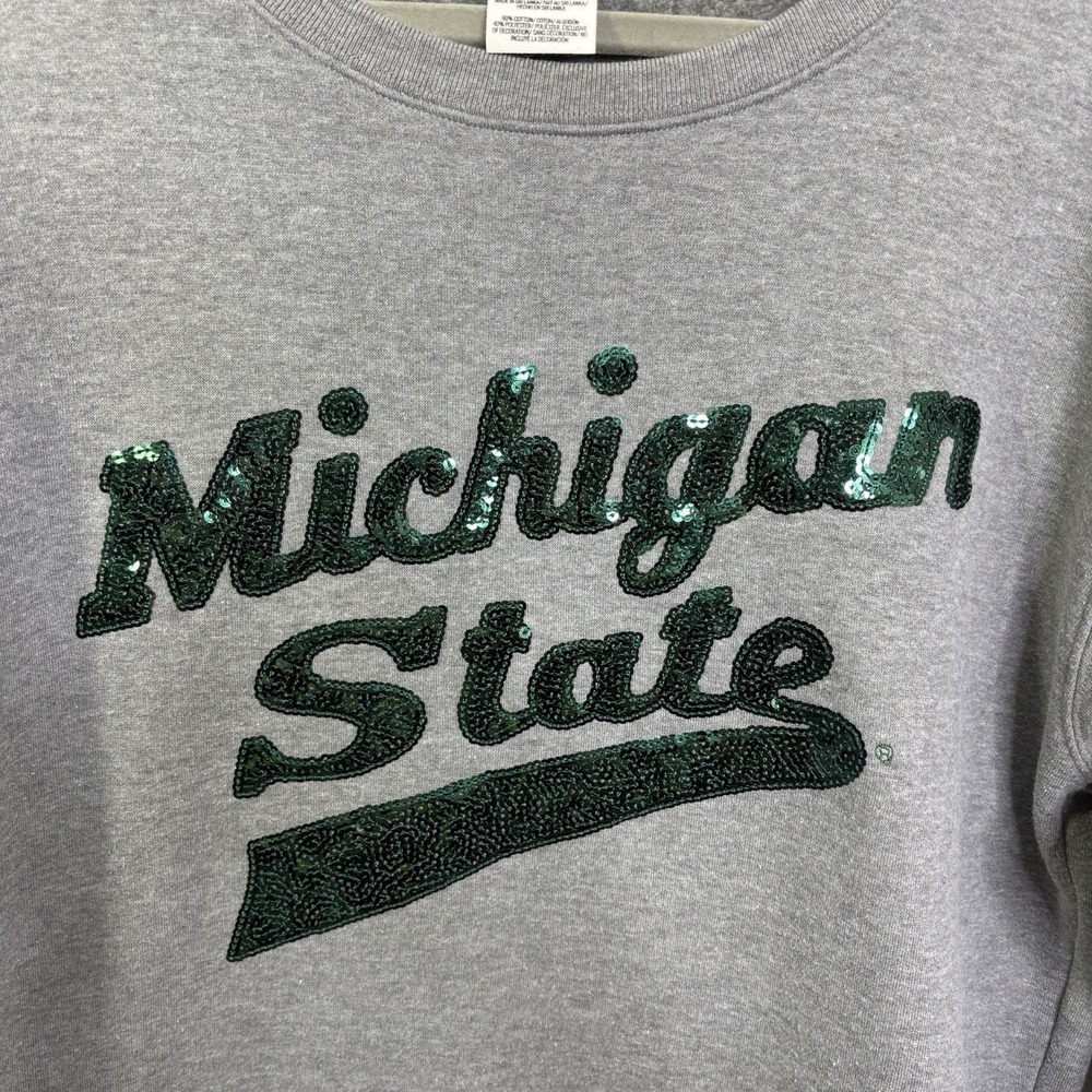 Victorias Secret PINK Michigan State Spartans Sweatshirt Crewneck Sequin Medium - Picture 3 of 4